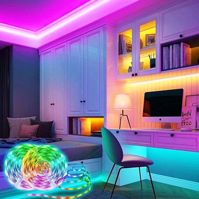 LED Strip Lights Smart Lights 5M 10M Light Sets RGB Tiktok Lights 150 300 LEDs SMD5050 10mm 1Set Mounting Bracket 1 set RGB APP Control Self-adhesive 12V