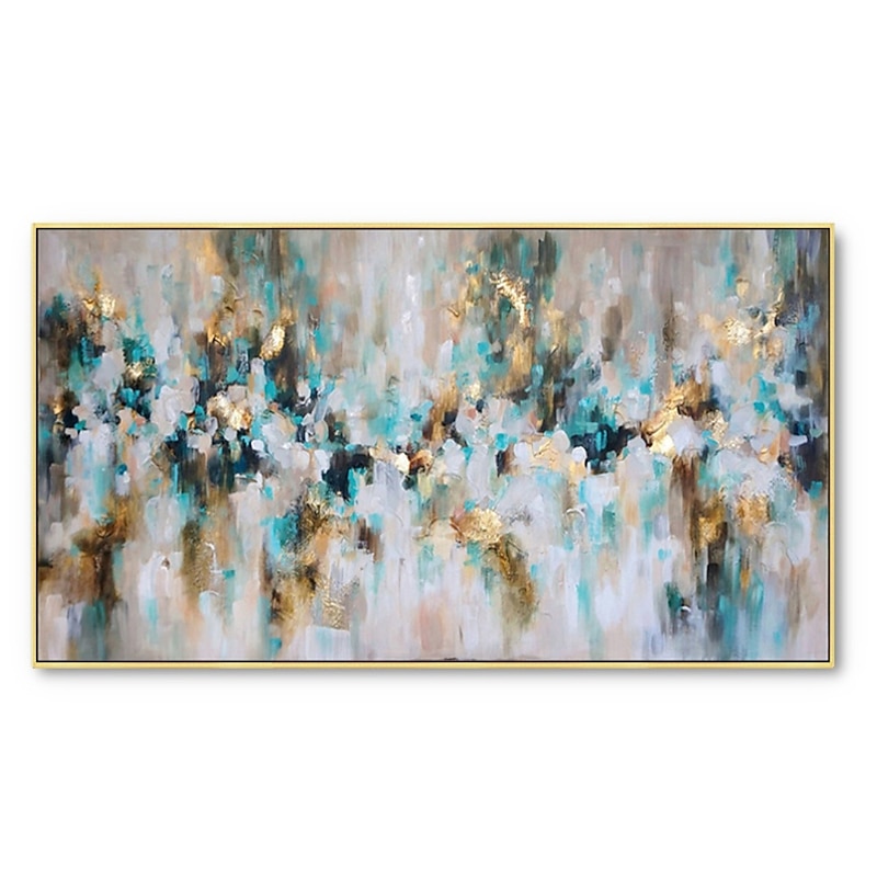 Oil Painting 100% Handmade Hand Painted Wall Art On Canvas Golden Blue Abstract Moasic Effect Home Decoration Decor Rolled Canvas No Frame Unstretched3