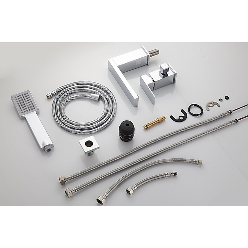 Bathtub Faucet - Contemporary Chrome Free Standing Ceramic Valve Bath Shower Mixer Taps / Three Handles Three Holes4