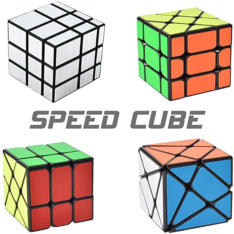 4-Pack QiYi Cube Set - Included 3x3 Fluctuation Angle Puzzle Cube - 2x3 Wheel Puzzle Cube - 3x3 Mirror Puzzle Cube 6 Color - 3x3 Square King Puzzle Cube2