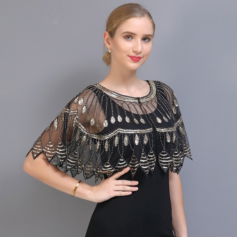 Shawl & Wrap Women's Wrap Bolero 1920s Elegant Sparkle & Shine Half Sleeve Tulle Wedding Wraps With Split Joint For Wedding Summer