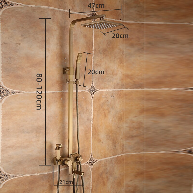 Shower Faucet,Antique Brass Shower System Set,Mount Outside Waterfall Pullout Included Multi Spray and Rainfall Shower Bath Shower Mixer Taps with Cold and Hot Switch3