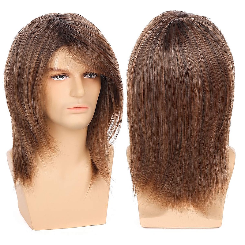 Brown Wigs for Men Men'S Curly Hair Long Wig Dark Gradient Brown Halloween Makeup Wig2