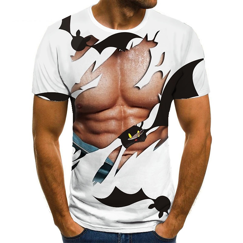 Men's Graphic Muscle T Shirt Tee Funny T Shirts Short Sleeve T shirt 3D Print Round Neck Shirt Sports Casual Muscle Daily Holiday White / Black Black White Summer Clothing Apparel Normal S M L XL XXL3