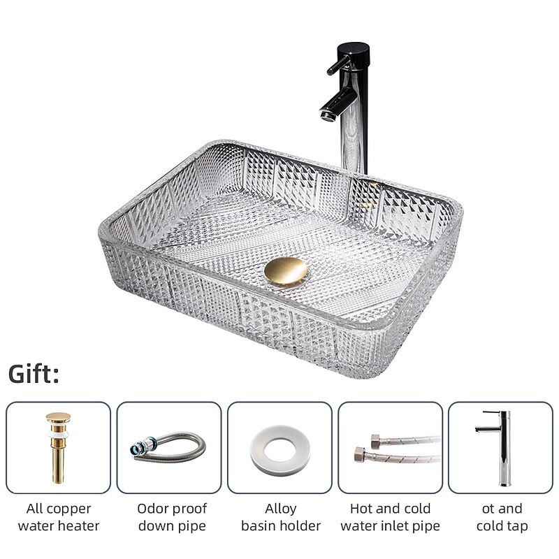 The modern light luxury transparent art rectangular die-cast glass wash basin with faucet sink4