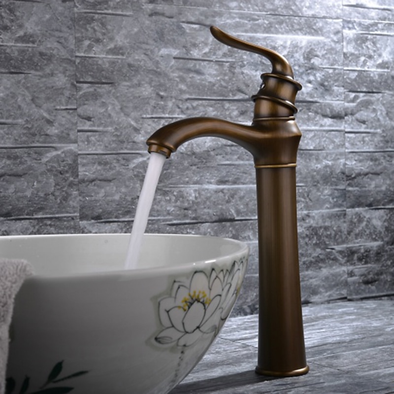 Bathroom Sink Faucet - Classic Antique Brass Free Standing Single Handle One HoleBath Taps