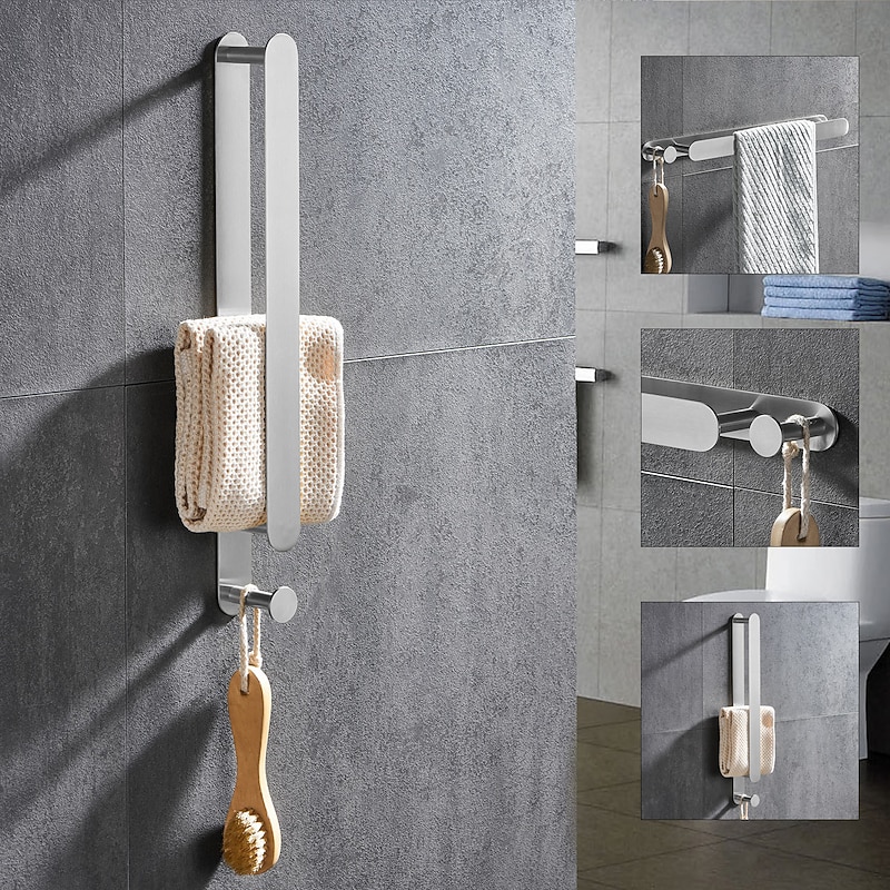 Towel Bar and Towel Rack with Hooks New Design Stainless Steel Bathroom Towel Rack Wall Mounted Painted Finishes 1pc2
