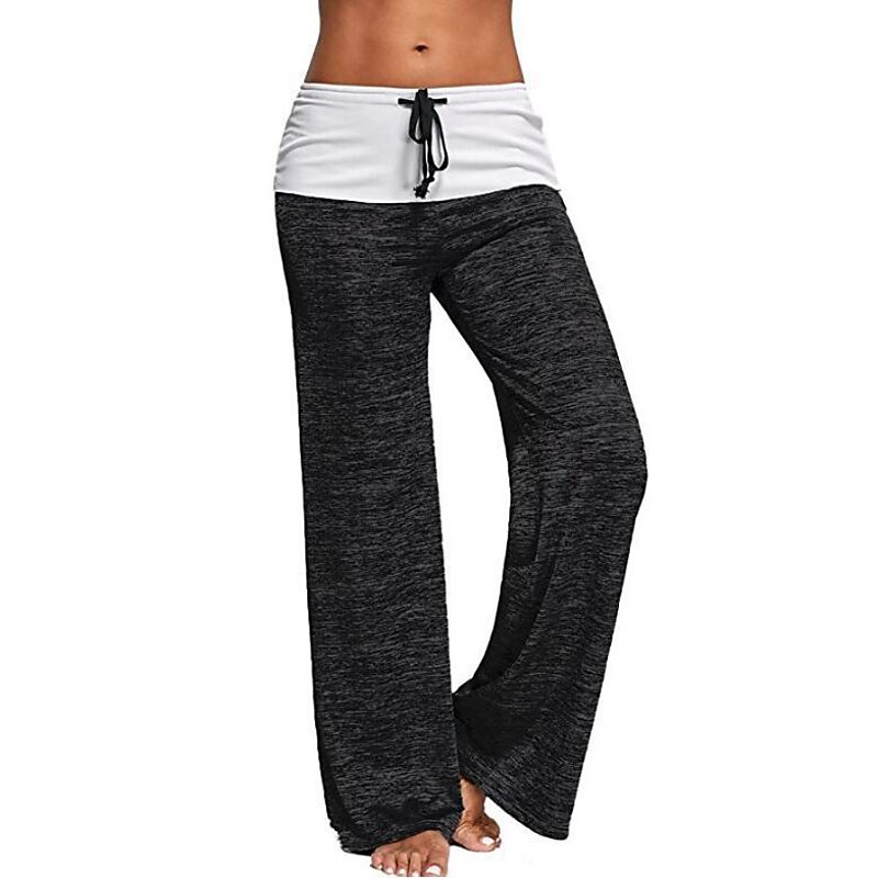 Women's Wide Leg Pants Drawstring Patchwork Yoga Style for Gym Workout Bottoms Color Block Black Green Gray Sports Activewear / Athletic / Athleisure2