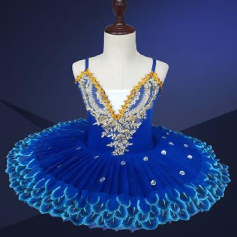 Ballet Tutu Dress Kids' Dancewear Crystal Lace Printing Embroidery Girls' Training Performance Sleeveless High Elastane Lace Tulle4