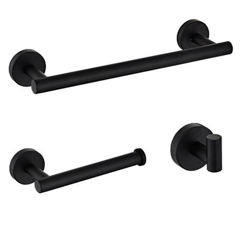 Towel Rack Set Stainless Steel Material Include Bathroom Single Towel Rod Toilet Paper Holder and Robe Hook Black 3pcs2