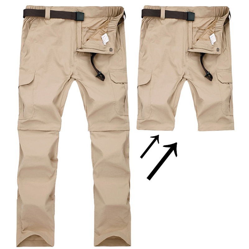 Men's Hiking Pants Black Trousers Convertible Pants / Zip Off Pants Solid Color Summer Outdoor Waterproof Breathable Quick Dry Sweat-wicking Nylon Pants / Trousers Convertible Pants Bottoms Black Army