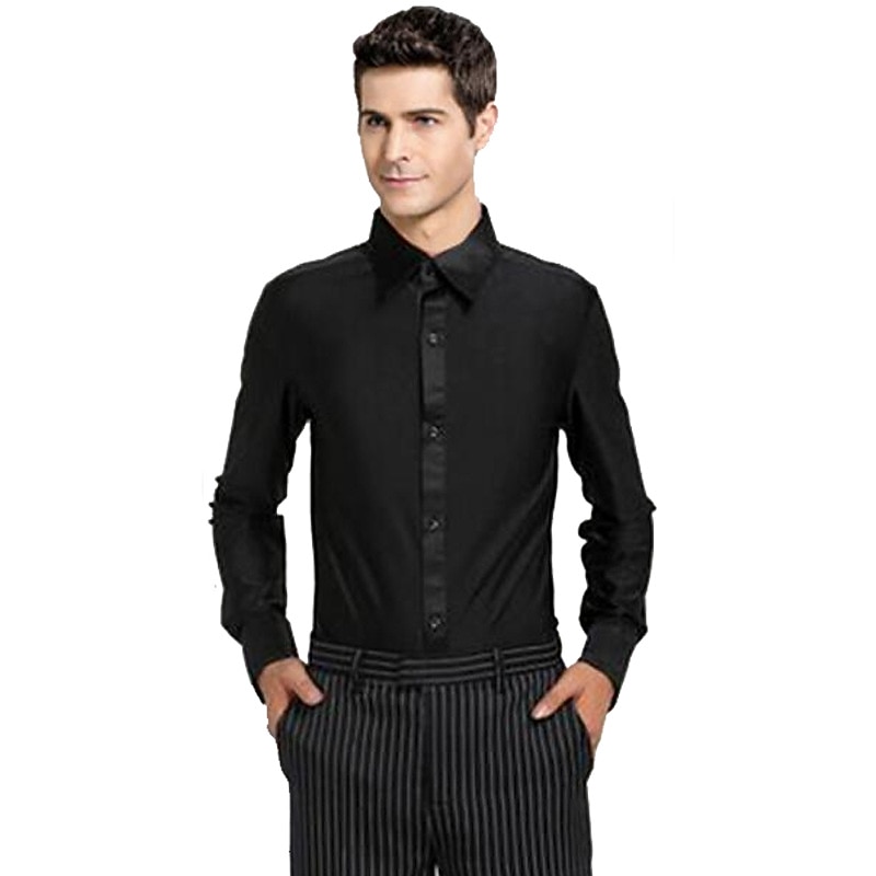 Latin Dance Top Solid Men's Training Performance Long Sleeve Milk Fiber2