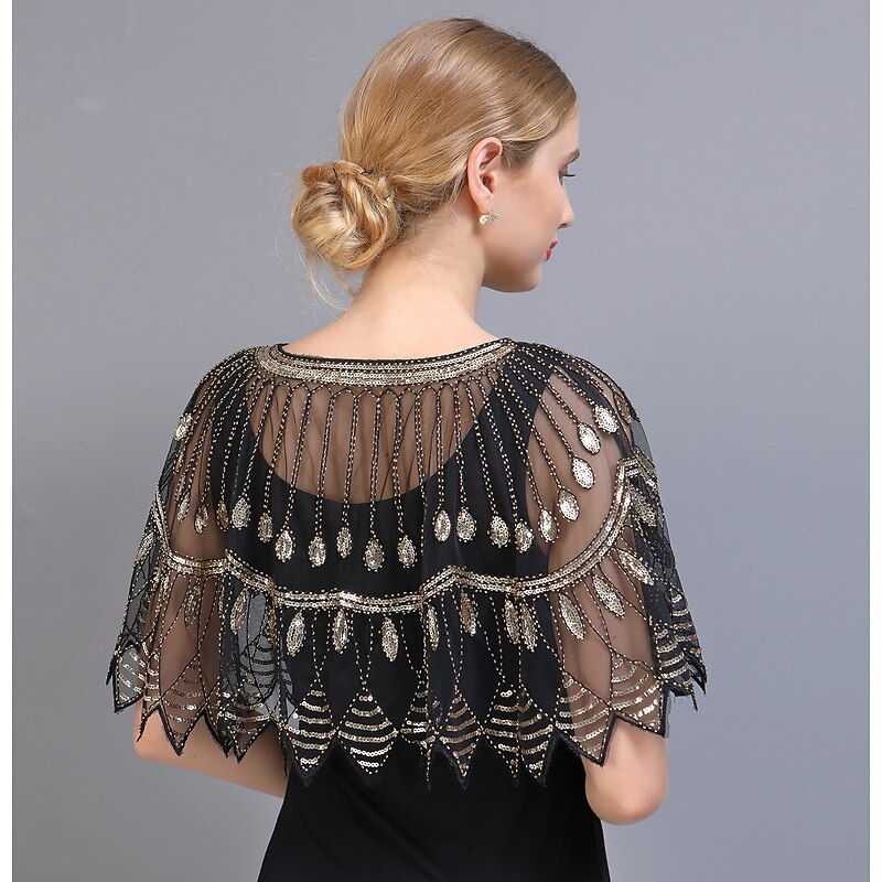 Shawl & Wrap Women's Wrap Bolero 1920s Elegant Sparkle & Shine Half Sleeve Tulle Wedding Wraps With Split Joint For Wedding Summer3