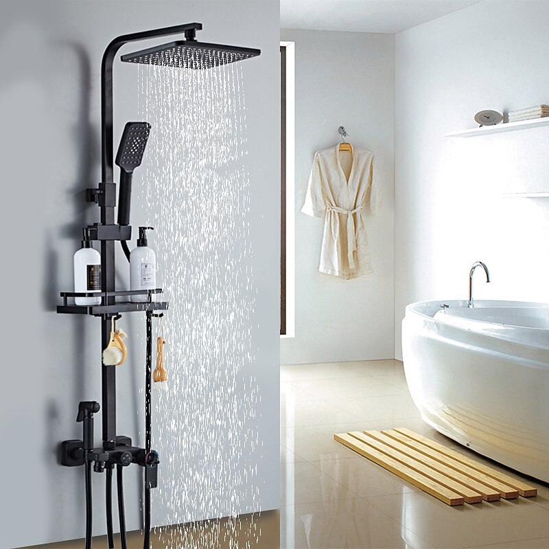 Shower Faucet,Rainfall Shower Head System Mixer valve Set - Handshower Included pullout Rainfall Shower Contemporary Antique Painted Finishes Mount Inside Ceramic Valve Bath Shower