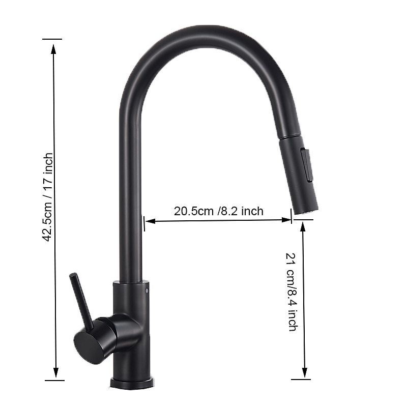 Kitchen Sink Mixer Faucet with Pull Out Sprayer, Stainless Steel Rotatable Vessel Tap, Rainfall/Waterfall Mode Spray Faucet, Black&Silver Kitchen Faucet Tap with Soap Dispenser3