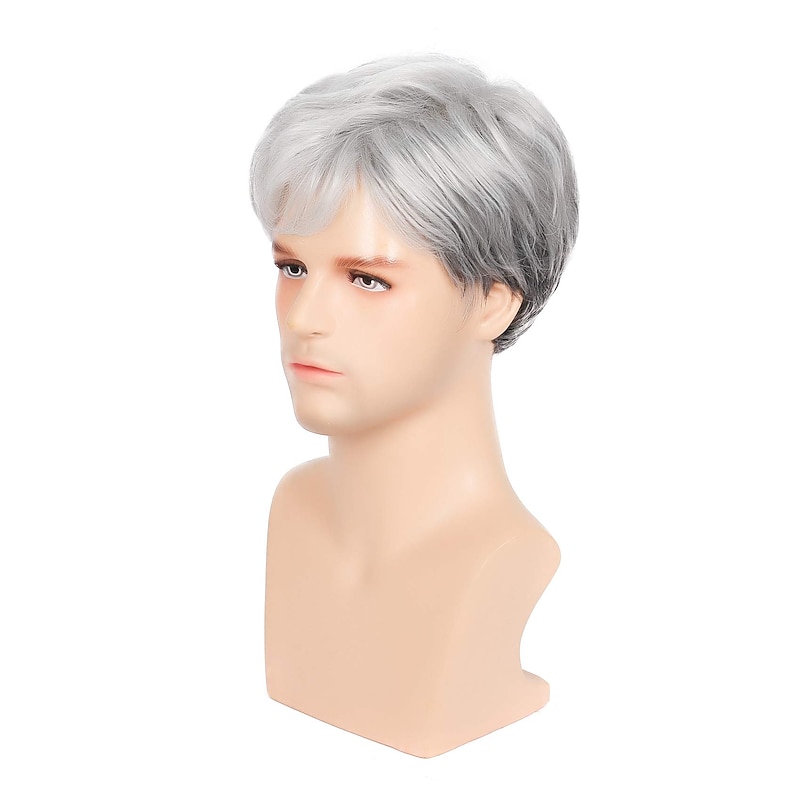 Gray Wigs for Men Synthetic Wig Straight Short Bob Wig Short Silver Grey Synthetic Hair Men'S Cosplay Party Fashion Silver Dark Gray4