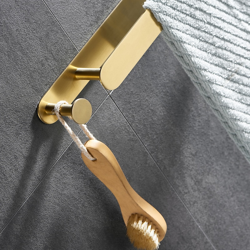 Golden Multifunctional Towel Bar with Hook 304 Stainless Steel Electroplated, 40cm, Brushed Gold, Bathroom and Kitchen Shelf Punch-free4