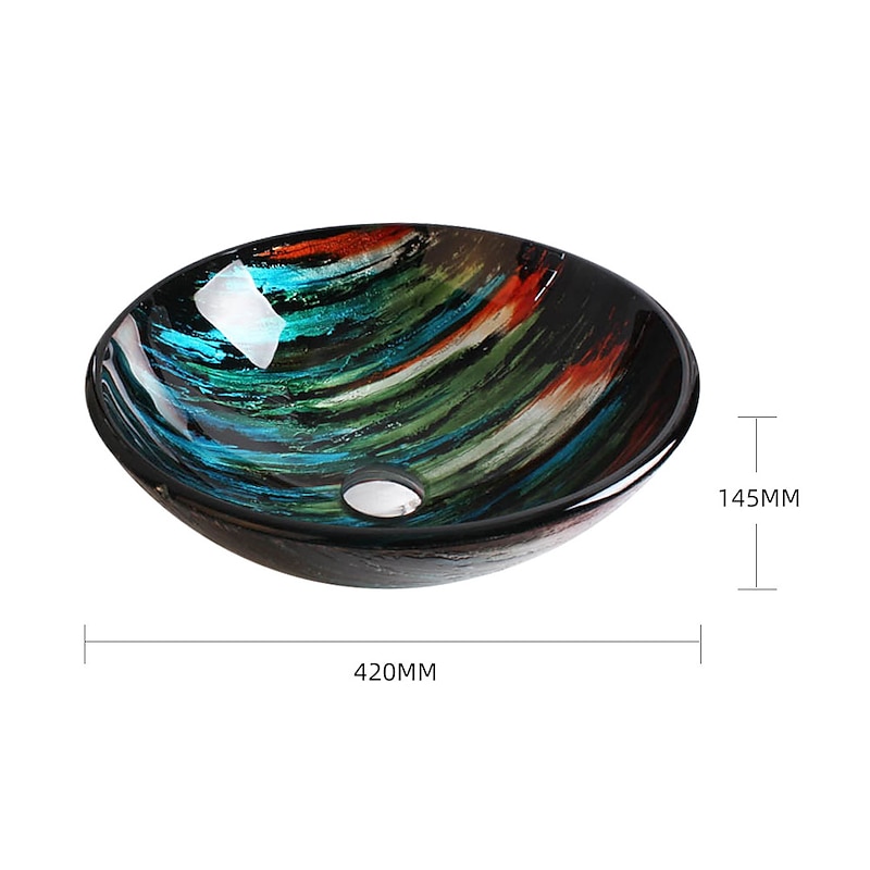 Red and Blue Color Tree Grain Round Basin Tempered Glass Wash Basin Without Faucet Suitable Waterfall Faucet Basin Holder3