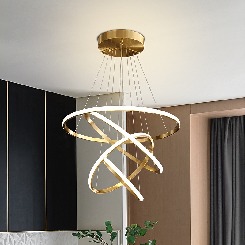 LED Pendant Light 4 Rings 80 cm Modern Circle Desgin Pendant Light Copper Brass LED 110-120V 220-240V