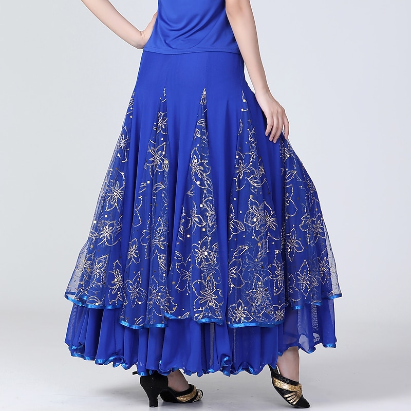 Ballroom Dance Skirts Printing Pure Color Ruffle Women's Performance Training High Polyester3