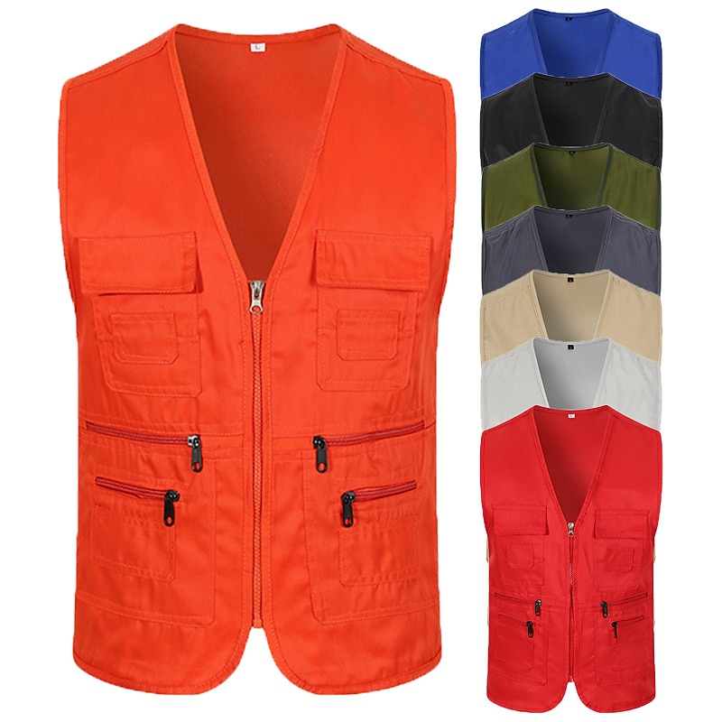 Men's Fishing Vest Military Tactical Vest Hiking Vest Sleeveless V Neck Vest / Gilet Jacket Top Outdoor Breathable Quick Dry Lightweight Multi Pockets Cotton Polyester Dark Grey Black Army Green2