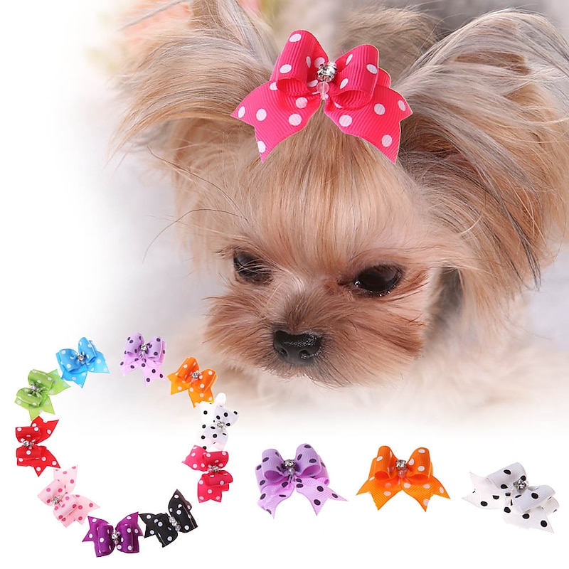 Dog Cat Pets Ornaments Hair Accessories Hair Bow Rhinestone Strobe / Flashing Handmade Polka Dot Bowknot Rhinestone 10pcs
