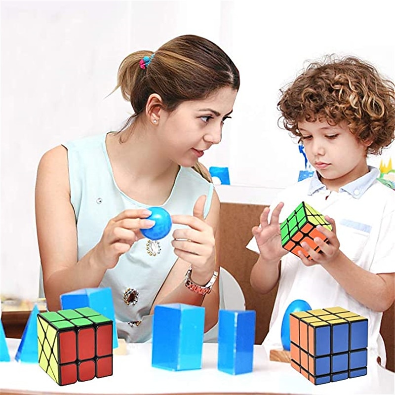 4-Pack QiYi Cube Set - Included 3x3 Fluctuation Angle Puzzle Cube - 2x3 Wheel Puzzle Cube - 3x3 Mirror Puzzle Cube 6 Color - 3x3 Square King Puzzle Cube4