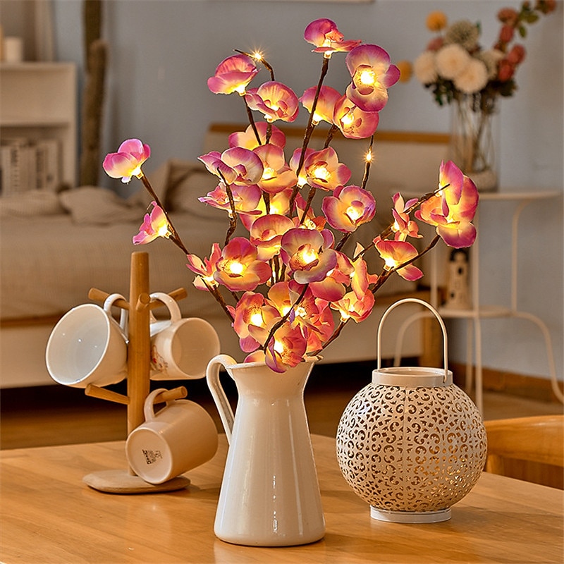 LED Phalaenopsis Branch Lamp 20 Bulbs Simulation Orchid Branch LED Fairy Lights Willow Twig Light Branch Mother's Day for Home Garden Decoration2