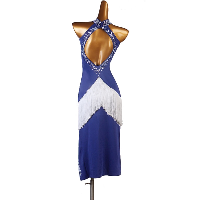 Latin Dance Dress Fringed Tassel Split Joint Crystals / Rhinestones Women's Performance Sleeveless Chinlon2