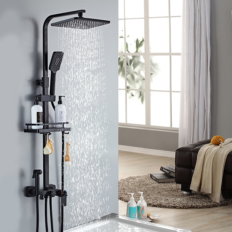 Shower Faucet,Rainfall Shower Head System Mixer valve Set - Handshower Included pullout Rainfall Shower Contemporary Antique Painted Finishes Mount Inside Ceramic Valve Bath Shower3