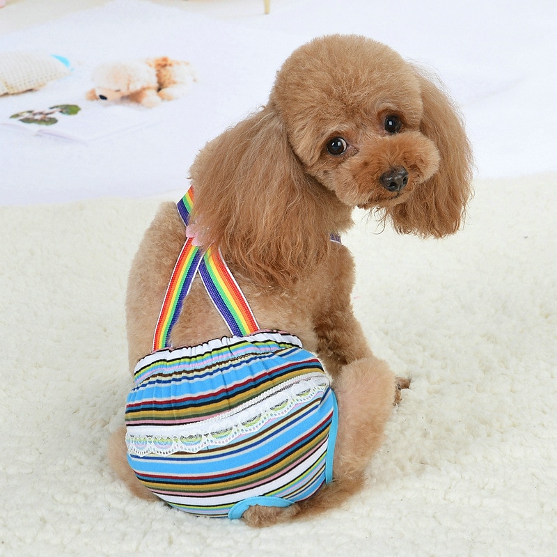 rainbow cosy female pet dog cotton sanitary physiological pants puppy underwear diapers (hot pink, s)3