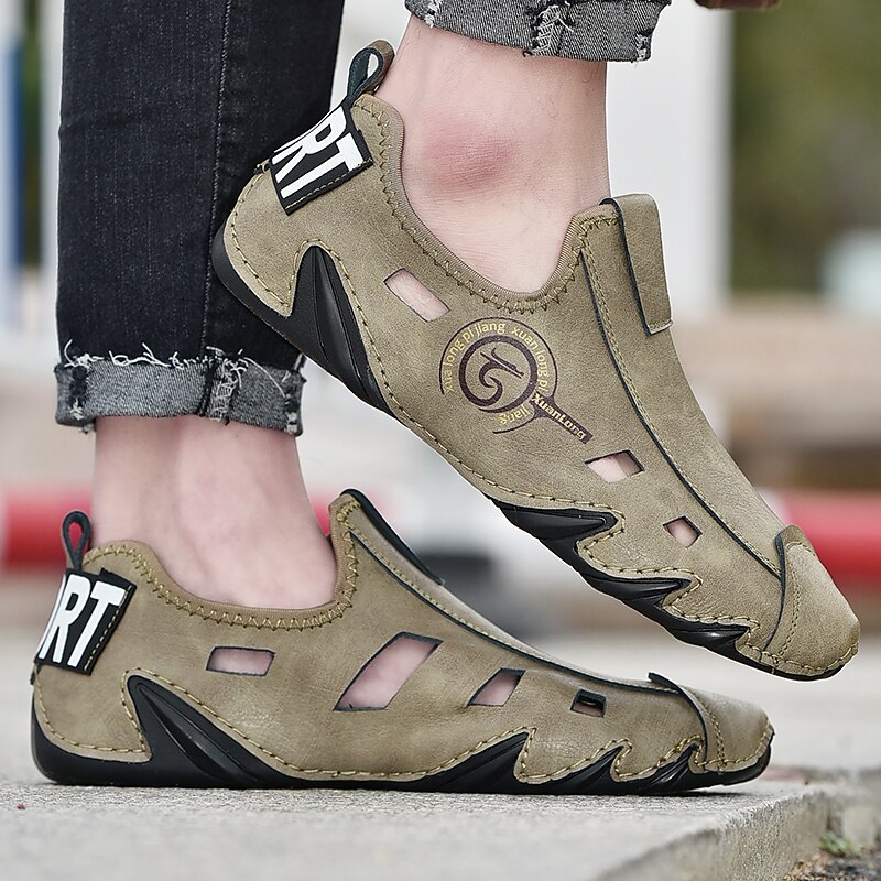 Men's Loafers & Slip-Ons Leather Shoes Comfort Loafers Plus Size Summer Loafers Water Shoes Walking Sporty Casual Outdoor Daily Nappa Leather Cowhide Breathable Handmade Non-slipping Booties / Ankle3