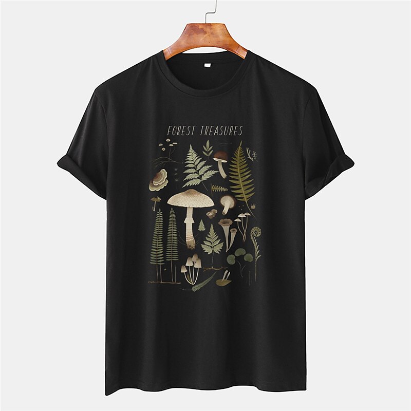 Men's Plants Mushroom T Shirt Tee Cotton Short Sleeve Graphic Shirt Black White Beige Comfortable Tee Casual Fashion Designer Clothing