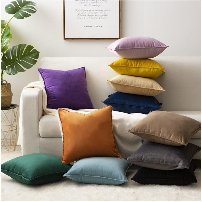 Decorative Toss Pillows 1 Pc Luxury Velvet Solid Color Pillow Case Cover Living room Bedroom Sofa Cushion Cover Outdoor Cushion for Sofa Couch Bed Chair Pink Blue Sage Green Purple4