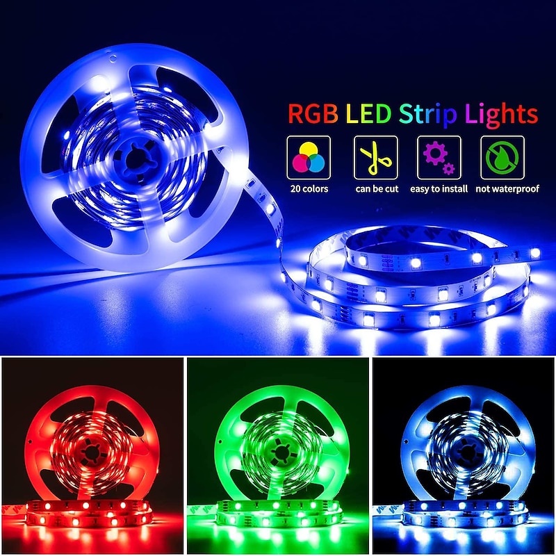20m 65ft LED Smart Strip Lights TV Backlight RGB Bluetooth Music Sync 5M 10M 15M 2835 SMD Color Changing with 40 Keys Controller for Bedroom Kitchen Home Decoration2