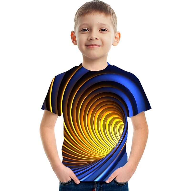Boys 3D Color Block Optical Illusion T shirt Short Sleeve 3D Print Summer Active Sports Streetwear Kids 3-12 Years School Outdoor Daily