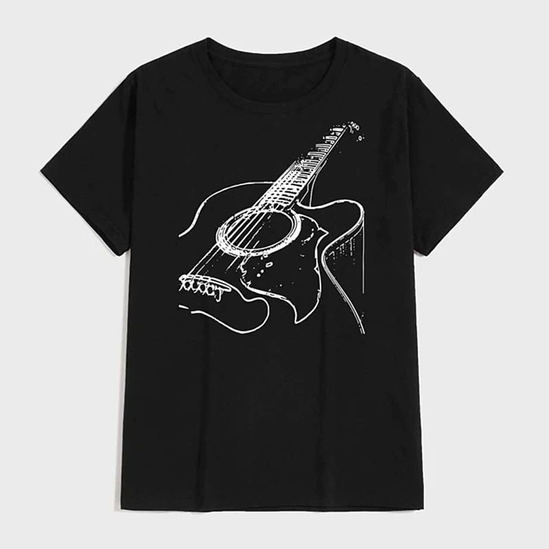 Mens T-Shirt Acoustic Guitar Graphic Short Sleeve