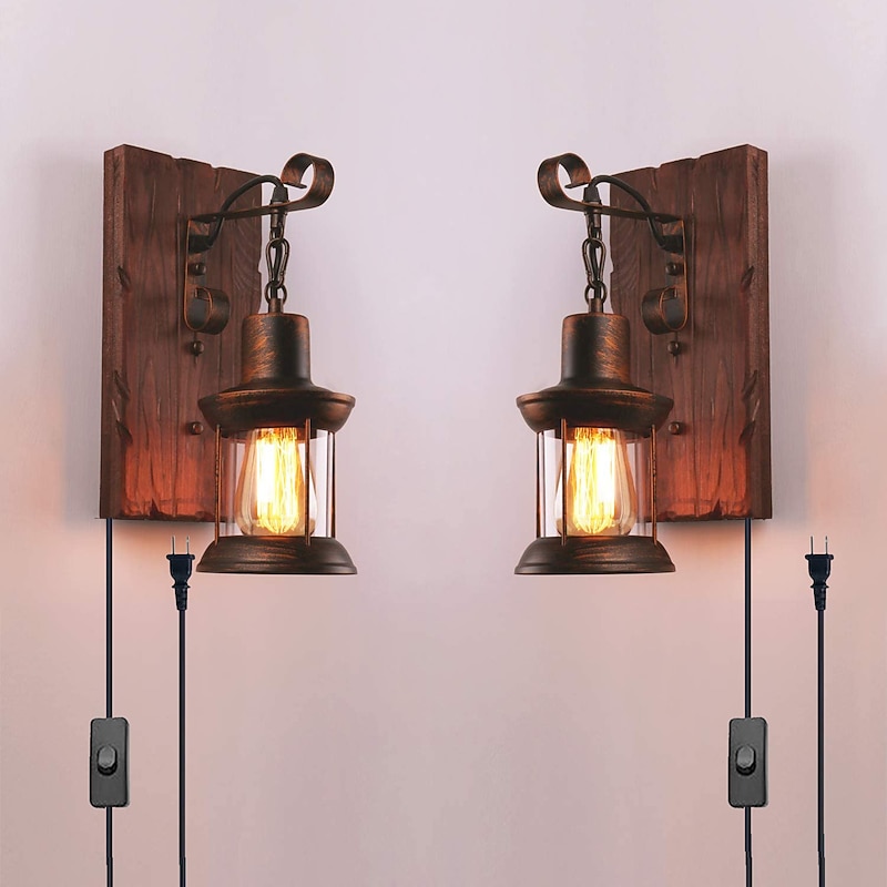 Lightinthebox LED Wall Light Vintage Retro Wooden Metal Painting Color Wall lamp Sconces Lighting Fixture With 6FT Plug In Cord And On/Off Switch EU/US Plug AC85-265V4