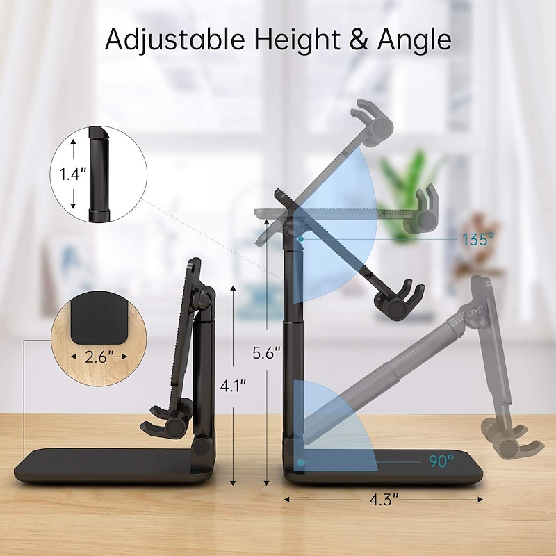 Foldable Mobile Phone Holder Stand Retractable Adjustable Phone Holder Cradle for iPhone 13 12 11 Pro Max X iPad and All Smartphones Adjustable Metal Desk Desktop Tablet Universal Cell Phone Holder3