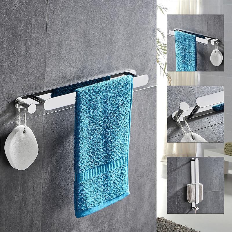 Towel Bar and Towel Rack with Hooks New Design Stainless Steel Bathroom Towel Rack Wall Mounted Painted Finishes 1pc4