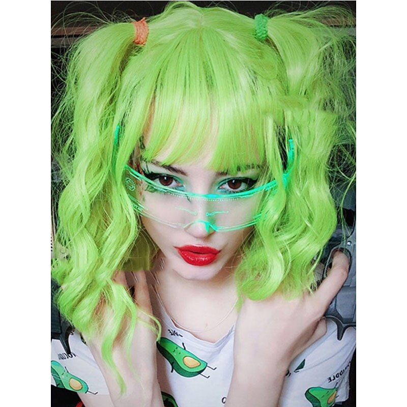 Green Wigs for Women Cosplay Wigs for Women Bobo Green Red Blue Purple Orange Black Pink Wig Short Curly Synthetic Wig with Bangs Christmas Party Wigs St.Patrick's Day Wigs2