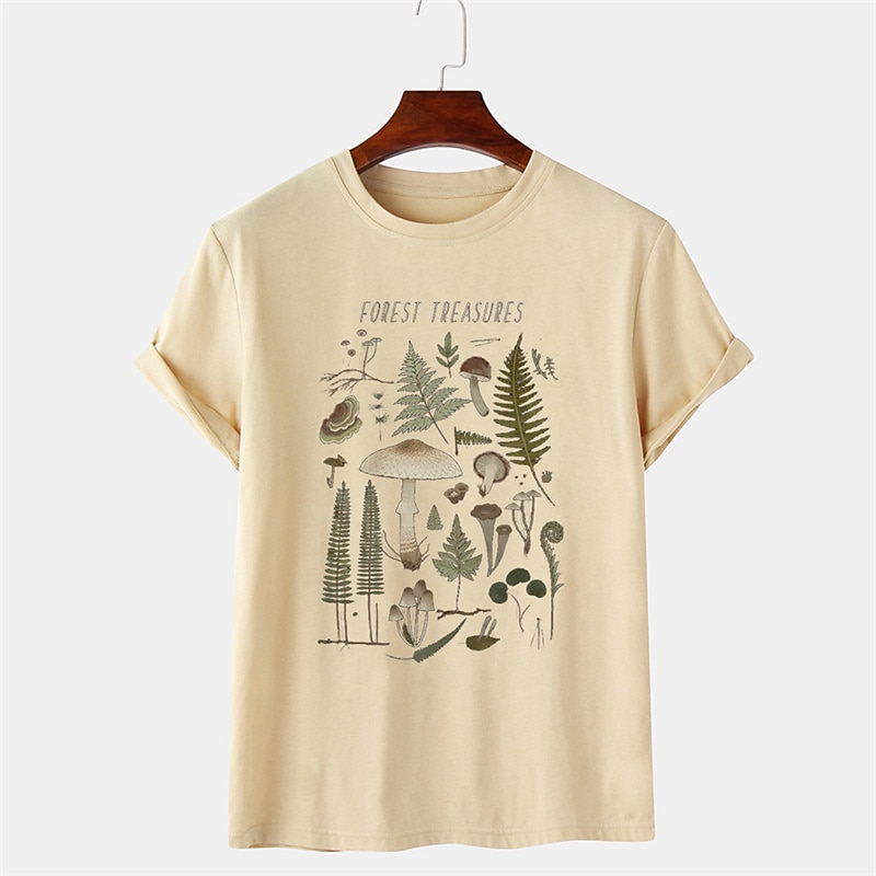 Men's Plants Mushroom T Shirt Tee Cotton Short Sleeve Graphic Shirt Black White Beige Comfortable Tee Casual Fashion Designer Clothing3