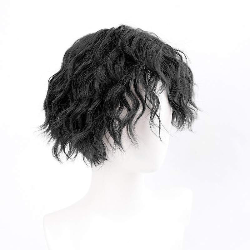 Brown Wigs for Men Male Wig Short Curly Black Synthetic Wigs with Bangs for Men Women Boy3