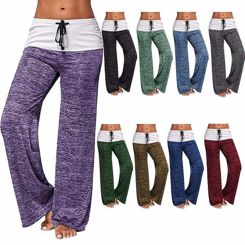 Women's Wide Leg Pants Drawstring Patchwork Yoga Style for Gym Workout Bottoms Color Block Black Green Gray Sports Activewear / Athletic / Athleisure