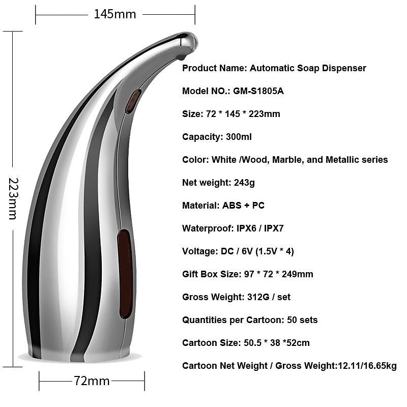 Soap Dispenser Touchless, No Touch Automatic Soap Dispenser for Kitchen, Bathroom, Shower (300ml, Silver)4