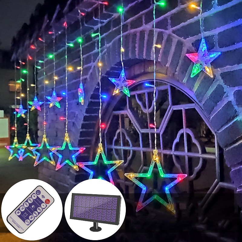 Christmas Lights Outdoor Solar LED String Light Curtain Light Waterproof 3.5M Fairy Decoration Star Atmosphere Lighting for Wedding Garden Patio Yard Decor Colorful Lamp with Remote Controller2