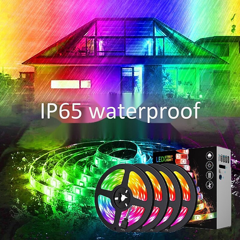 4x5M Smart LED RGB Strip Light 600 LEDs 5050 SMD Waterproof APP Control Music Sync Work with Alexa Google TV Backlight Decoration 12 V2