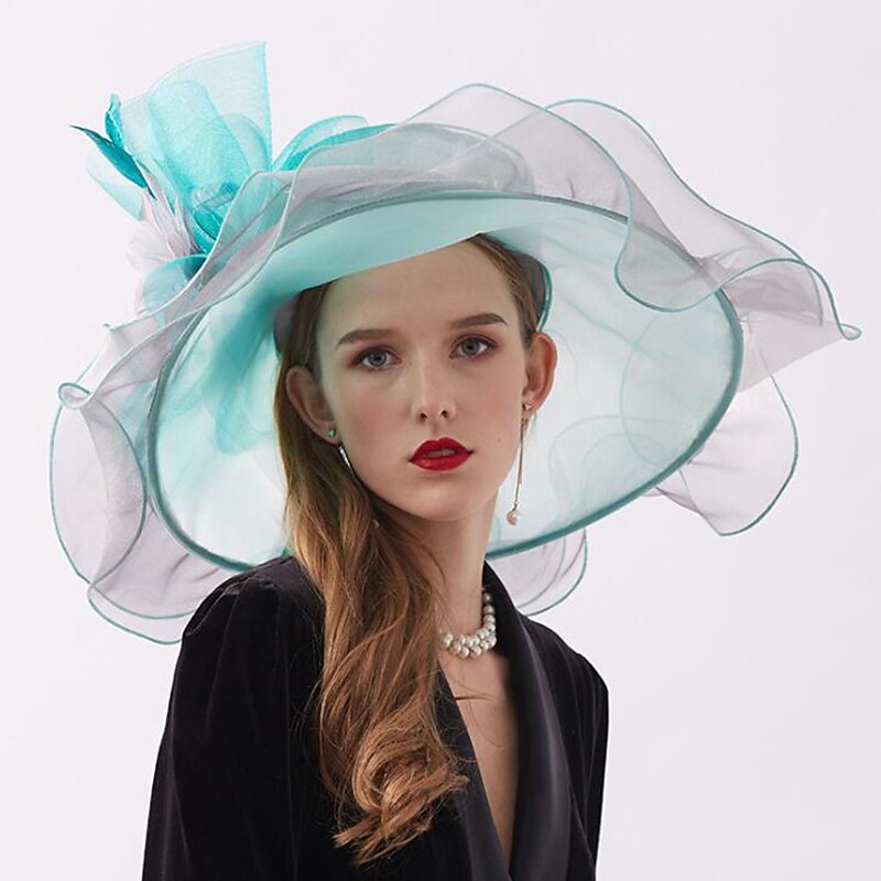 Fascinators Hats Headwear Organza  / Polyamide Bucket Hat Straw Hat Sun Hat Casual Holiday Melbourne Cup Cocktail Royal Astcot With Feather Appliques Headpiece Hats Race Day Dress4