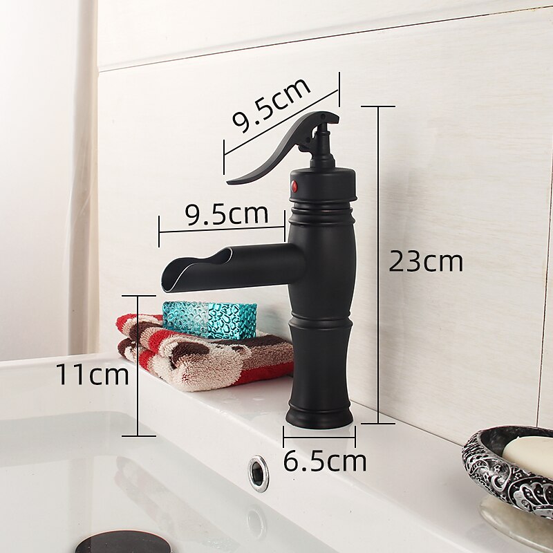 Oil-rubbed Bronze Bathroom Sink Faucet,Black Waterfall Centerset Single Handle One Hole Bath Taps with Hot and Cold Water Switch2