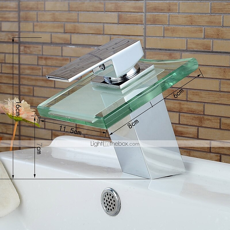 Modern Chrome Glass Waterfall Bathroom Basin Single Handle One Hole Bath Taps with Hot and Cold Water Switch4
